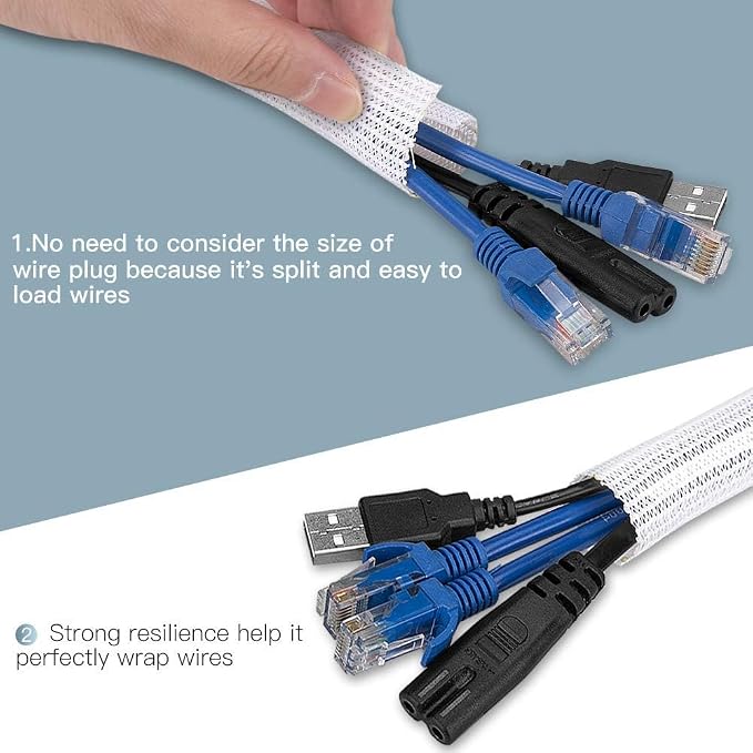 AGPTEK Cable Sleeve, 10ft - 4/5 inch Cable Management Cord Hider, White | Desk Cord Cover Organizer Wire Hider for Office Computer TV Wire Loom Tubing Pet-Proof Cord Protector from Cat Dog Chewing