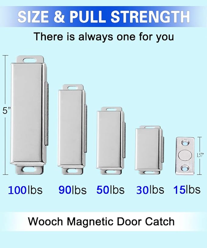 WOOCH Magnetic Door Catch - 30lb High Magnetic Stainless Steel Heavy Duty Catch for Kitchen Bathroom Cupboard Wardrobe Closet Closures Cabinet Door Drawer Latch (2.1 in Black, 4-Pack)