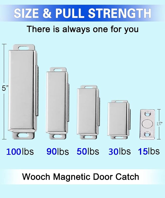 WOOCH Magnetic Door Catch - 30lb High Magnetic Stainless Steel Heavy Duty Catch for Kitchen Bathroom Cupboard Wardrobe Closet Closures Cabinet Door Drawer Latch (2.1 in Black, 8-Pack)