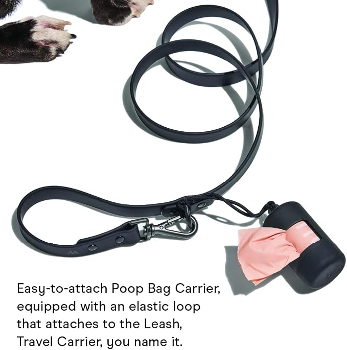 Wild One Nylon Adjustable Length Leash 5.5 Feet and Poop Bag Carrier Set, Waterproof, Odor Resistant, Black