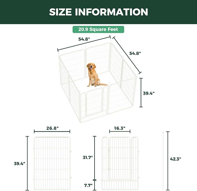 FXW Rollick Dog Playpen, Indoor, Yard & RV Camping, 40" H, 8 Panels | Easy setup, Heavy-duty, DIY layouts, for Medium & Large Dogs, Patented