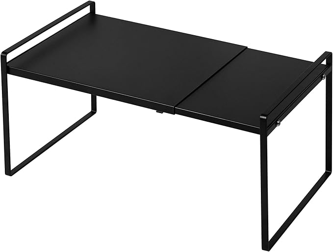 Nxconsu Expandable Shelf for Cabinets, Cabinet Shelf Riser, 10.3" Black | Heavy-Duty Organizer Metal Dish Riser for Cabinets Holds 50LBS and Expands 13.4 to 24.5 in for Kitchen Pantry Plate Mug Spice