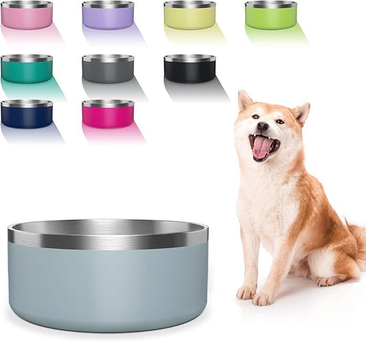 WENBOKMIN Dog Bowl, Stainless Steel Dog Food and Water Bowl with Non Slip Quiet Bottom, Easy to Clean, Dishwasher Safe, 40oz, Light Grey