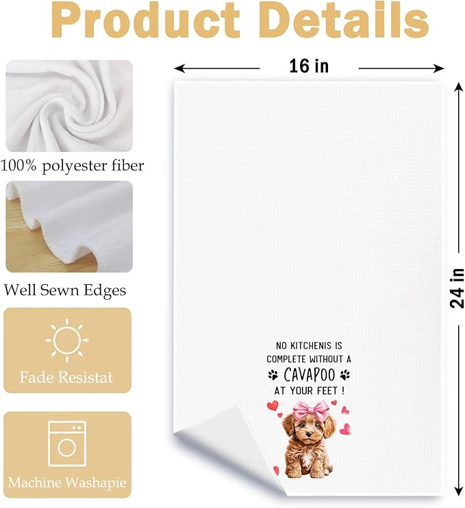 Funny Cavapoo Kitchen Towels, A Kitchen is Not Complete Without A Cavapoo Dish Towel for Home Bathroom Decor, Dog Lovers Gift, 16×24 Inch