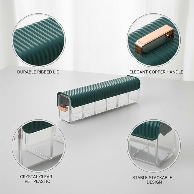 Stackable Storage Box with Dividers, Clear PET Plastic Organizer for Accessories & Essentials, Space-Saving Drawer Bin