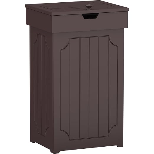 Function Home Trash Can Cabinet, 13 Gallon Kitchen Garbage Can, Wood Recycling Trash Bin, Freestanding Dog Proof Trash Can, Farmhouse Trash Cabinet with Lid for Home Kitchen Bathroom, Coffee