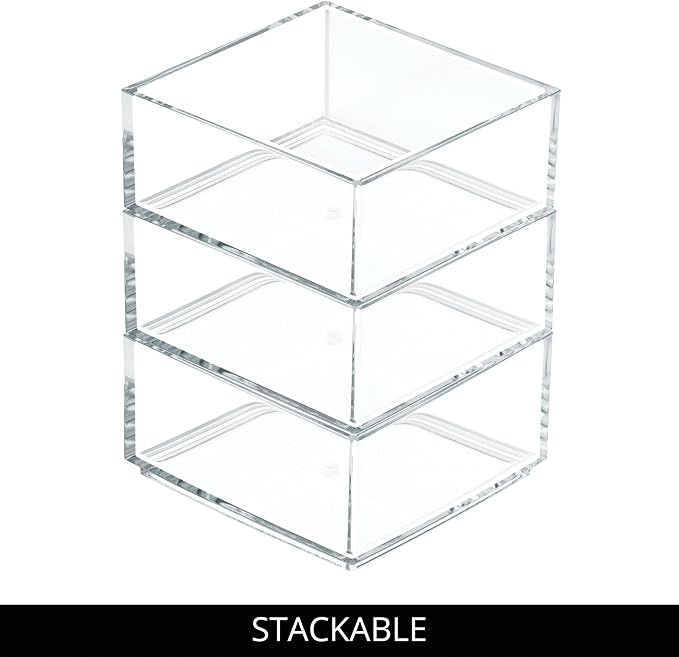 iDesign Clarity Plastic Drawer Organizer, Clear, X-Small, 4" x 4" x 2" | Storage Container for Kitchen Gadgets, For Corks, Sticky-Notes, Clips, For Pantry, Cabinets, Countertops