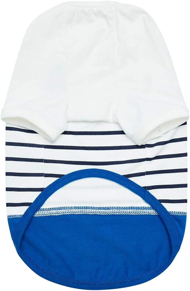 Blueberry Pet Soft & Comfy Summer Vacation Beach Cotton Dog T-Shirt in Blue Stripes, Sea Lover Shirt Tank Top Clothes, Back Length 20", for Large Dogs