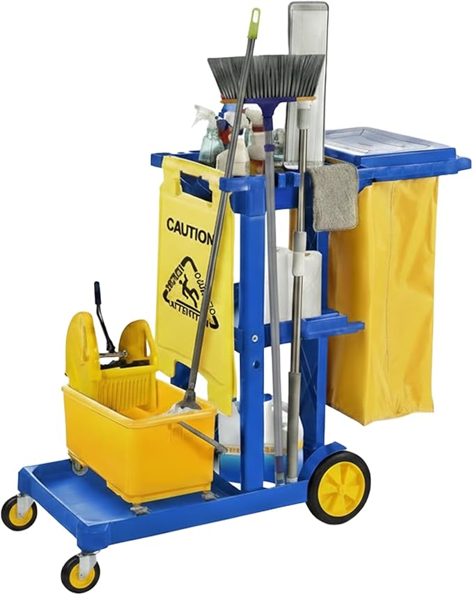 Cleaning Cart, Janitorial Cart, Cleaning Caddy with Wheels, Maid 440 LB | Houseables for Housekeeping, Janitor, Custodian, House Keeping, Maintenance, Rolling Supply Organizer, Custodial, Commercial