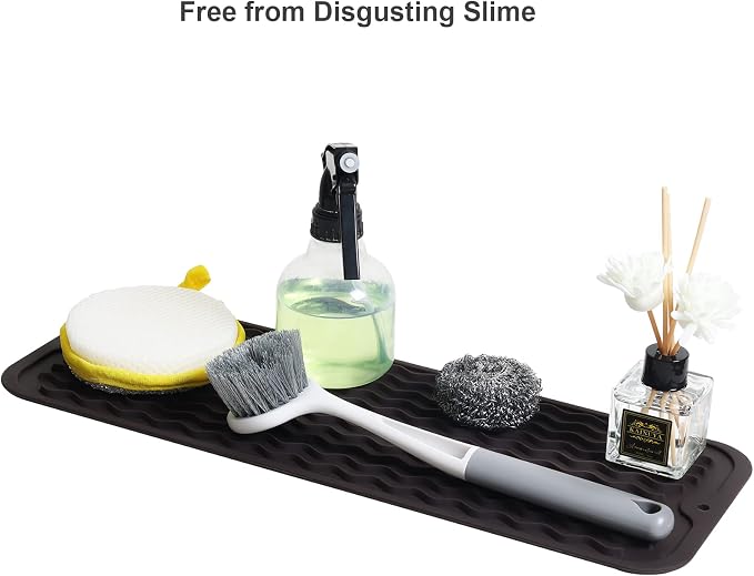 ZLR Small Dish Drying Mat for Kitchen Counter, 6"x17", Coffee | Narrow Silicone Drainer for Apartment, Dorm & RV, Wavy Ridges Quick-Dry, Non-Slip, Rolls Up, Dishwasher Safe