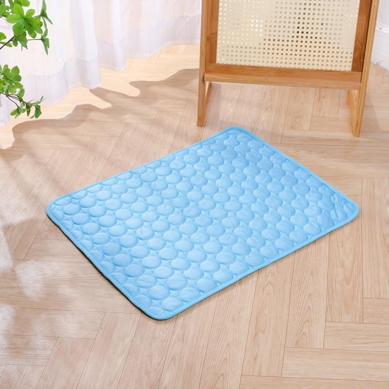 Pet Cooling Mat, ICY nap Dog mat, Portable Washable Ice Silk Cooling Pad for Dogs Cats, Breathable Foldable Mat for Large Small Dogs, Summer Cool Mat for Kennel Floor Car Sofa(Blue,Small)