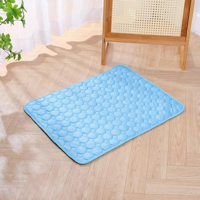 Pet Cooling Mat, ICY nap Dog mat, Portable Washable Ice Silk Cooling Pad for Dogs Cats, Breathable Foldable Mat for Large Small Dogs, Summer Cool Mat for Kennel Floor Car Sofa(Blue,M)