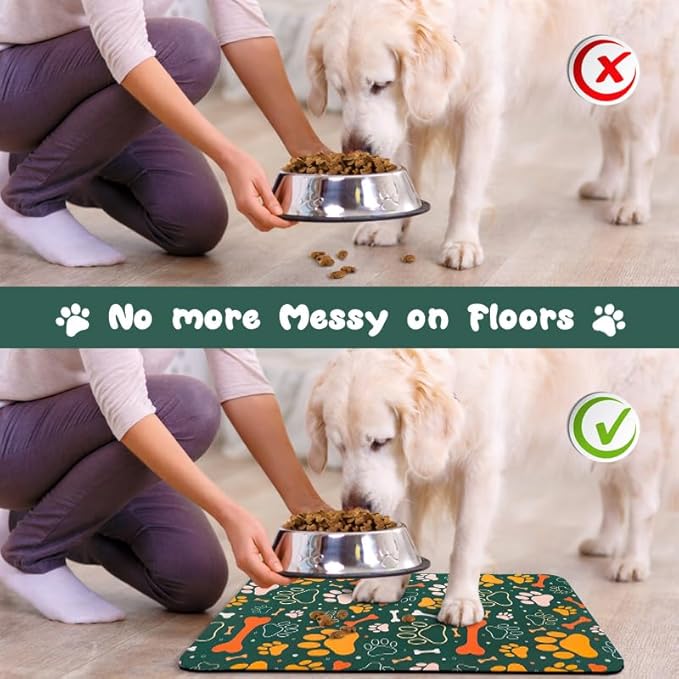 Dog Food Mats for Floors Waterproof, Dog Cat Water Bowl Mats Pet Feeding Absorbent Mat Dog Cat Pet Placemats for Food and Water Bone 16 * 24 inch
