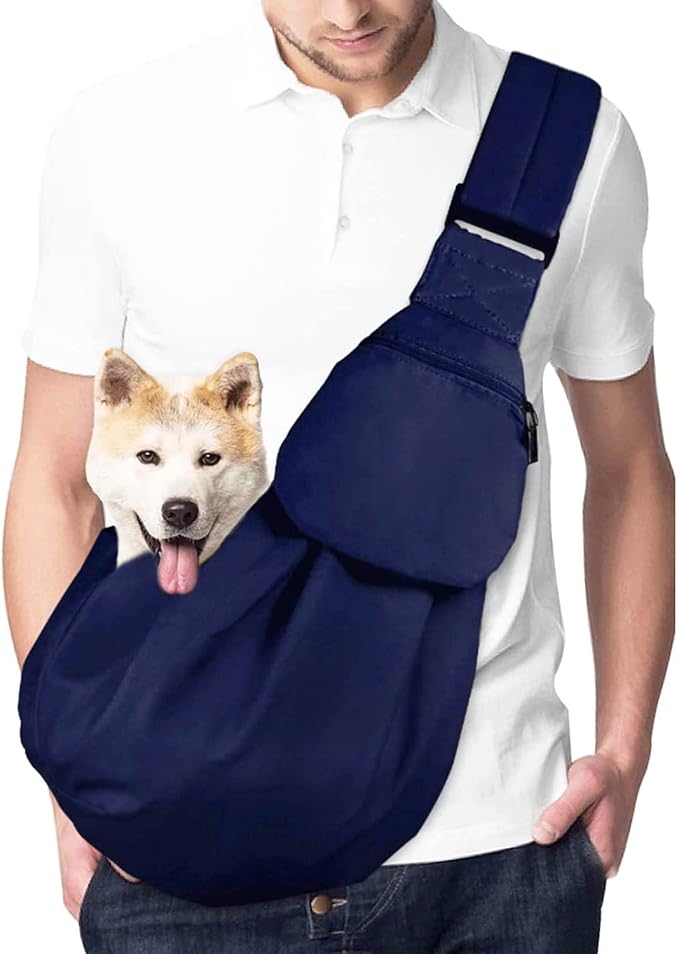 Lukovee Pet Sling, Puppy Small Pet Cat Carrier with Safety Hook | Hands-Free,Padded Strap, Breathable, Adjustable, Storage Pocket, Tote Bag Shoulder Bag with Front Pocket (DBL,L)