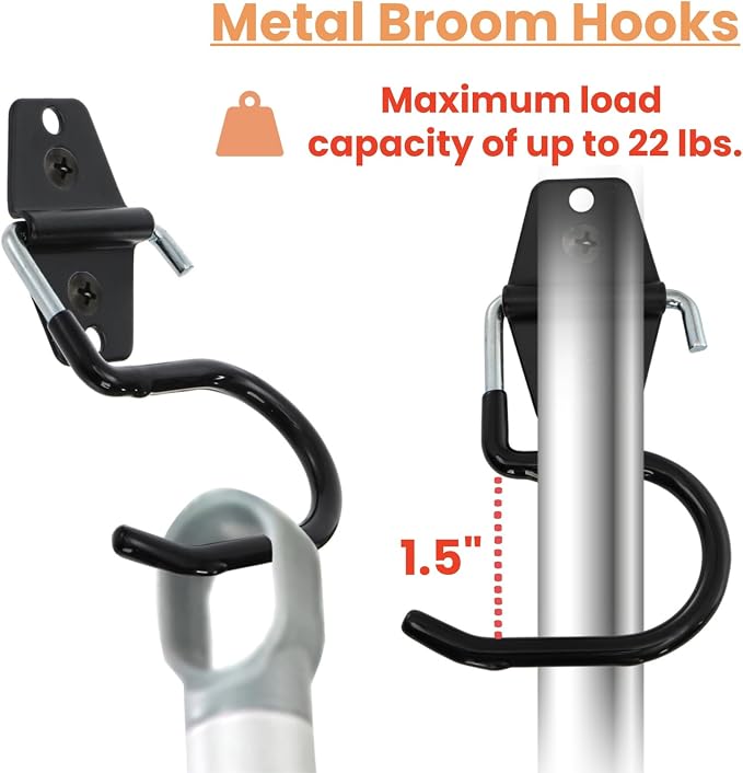 Tlence 16 Pack Metal Broom Hooks, Heavy Duty Garage Holder Wall Mount, S Type Anti-Slip Mop Rack, Cleaning Tools Holder Storage Organizer Hanger for Shovel Rakes Shed Garden Lawn Yard