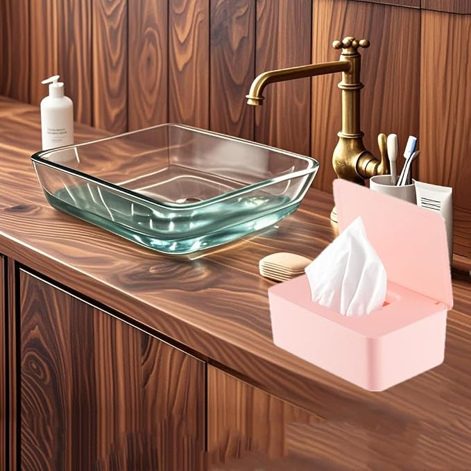 Wipes Dispenser Set,1 Wipe Box & 2 Portable Pouches,Pink | Refillable Reusable Large Wet Wipe Holder, Flushable Wipes Case Bathroom Wipes Container for Pet Nursery Kitchen Office