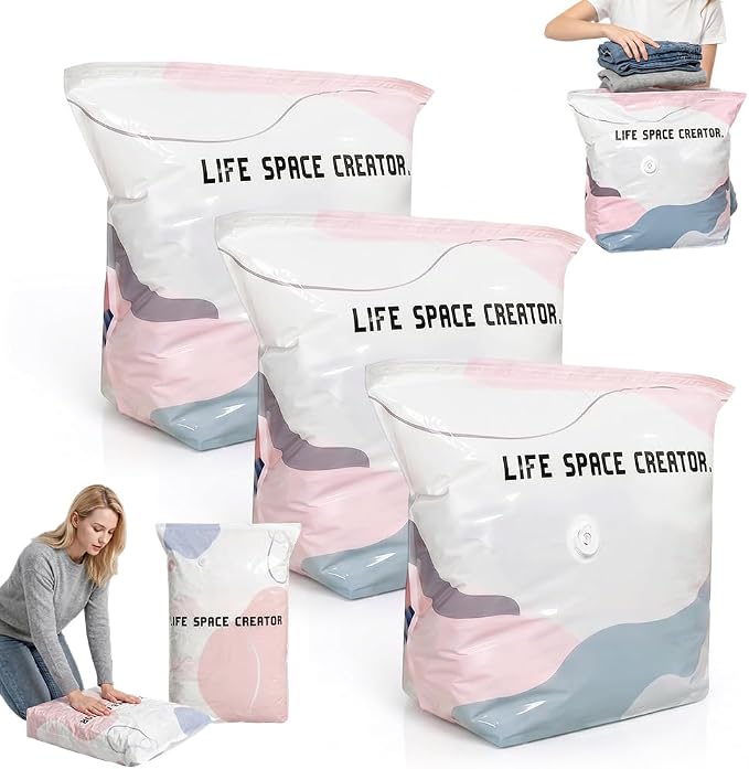 No‑Pump Vacuum Storage Bags, 2026 New Heavy-Duty Press & Seal For Clothes, Press & seal, No Pump Needed, Large Cube Vacuum Seal Bags, Reusable Space Saving Compression Bag (3PCS,70 * 50 * 30CM)