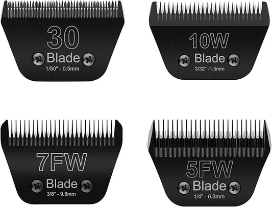 Audoc 4PACK Wide Blades for Dog Grooming Blades Compatible with Andis,Oster A5,Wahl km10 Dog Clippers Stainless Steel Blades Blades for Animal Dog,Cat,Horse,Size #10W+30W+5FW+7FW