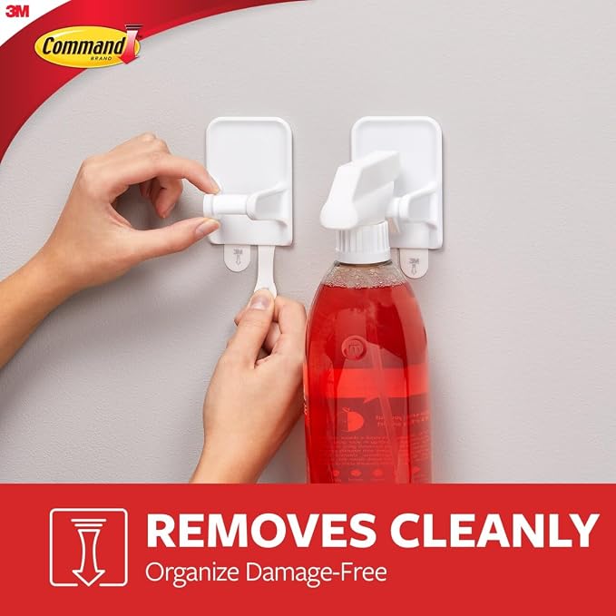 Command Spray Bottle Hangers, Holds up to 32 fl oz, 2 Hangers with 4 Strips, Damage-Free Spray Bottle Holder Wall Mount to Cabinet, Kitchen, or Under Sink (Pack of 6)