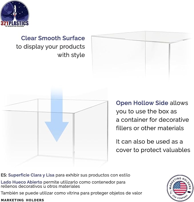 12" x 12" x 9" Clear Acrylic Display Box with One Open Side No Lid Versatile Square Dust Cover Retail Product Riser or Merchandise Storage Bin by Marketing Holders
