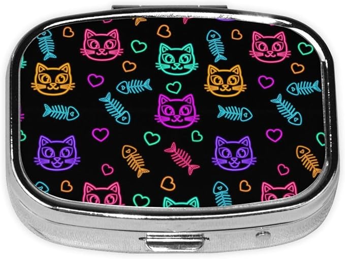 Goth Cute cat and Fish Pill Box Moisture Proof Pill Case Travel Pill Organizer for Pocket Purse, Daily Portable Medicine Box