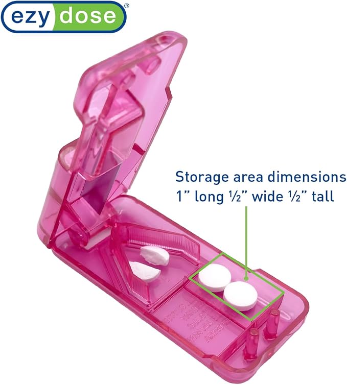 Ezy Dose Pill Cutter & Splitter, Built-in Pill Dispenser, Pink | Easy-Cut Stainless Steel Blade for Tablets, Vitamins, Medication, Portable Pill Cutter for Seniors, Pets, Travel-Size