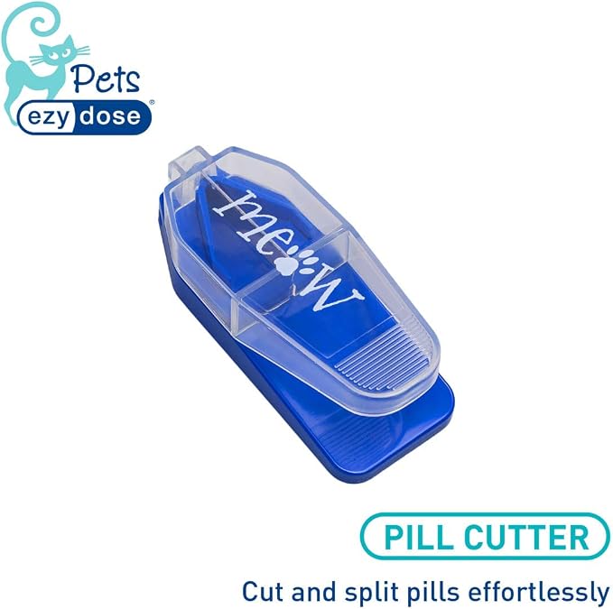 Ezy Dose Pet Pill Cutter with Safety Shield for Cats, Stainless Steel Blade | Daily Usage, Safely Cut Pills, Vitamins, Tablets in Half, Accurate and Easy Cutting, Travel Sized, BPA Free