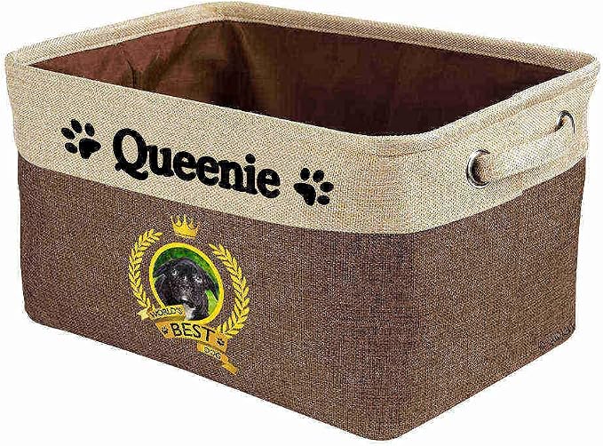 Custom Name Collapsible Dog Toy Storage Basket Bin World's Best Dog Scared French Bulldog Puppy Foldable Pet Toy Box Closet Shelf Baskets Organizer for Bedroom Home Dog Cat with Handles Brown