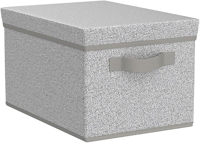 GRANNY SAYS Storage Bins with Lids, Decorative Storage Boxes with Lids | Storage Box with Dust Cover, Handles & Lable, Collapsible, Ideal for Closet Clothes Blanket Toys, Medium, Ash Gray, 3-Pack