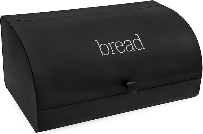 AuldHome Design Farmhouse Black Bread Box; Retro Vintage Style Enamel Countertop Bread Bin