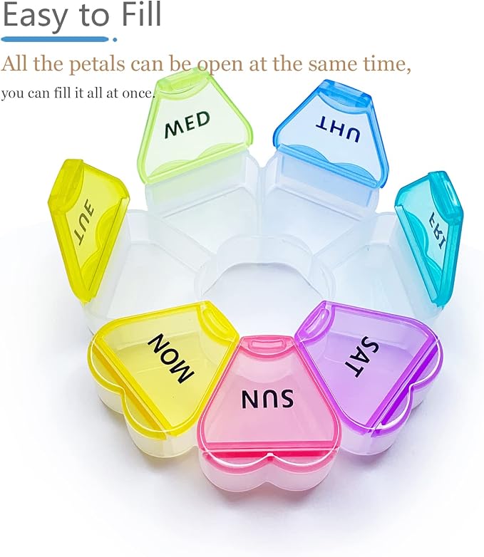 MOLN HYMY Large Weekly Pill Box 7 Day, Pill Case Organizer 1 time a Day, Floral Pill Container Once Daily, Pretty Medicine Dispenser for Vitamin/Fish Oil/Medication/Supplements