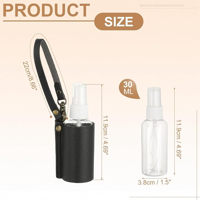 uxcell Travel Empty Spray Bottles with Leather Bag Holders, 30ml Refillable Leakproof Bottle Travel Size, Portable Hand Soap Containers for Cosmetic Perfume Air Freshener,Black
