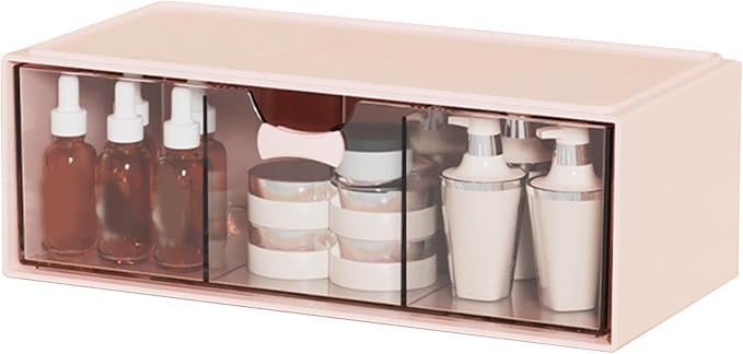 Desktop Lipstick Cosmetic Makeup Organizer Stackable Storage Box Pink