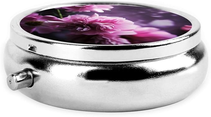 Round Pill Box Pink Flowers Pill Case for Purse & Pocket 3 Compartment Pill Organizer Portable Travel Pillbox Medicine Pill Holder Container for Daily Vitamin Cod Liver Oil Storage