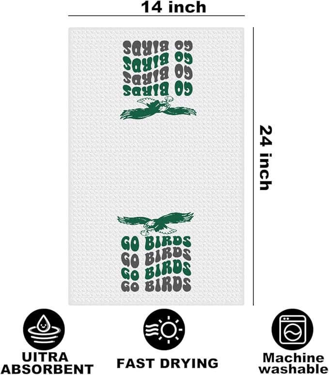 Trendy Groovy Go Birds Football Kitchen Towels 24x14 Inch, Football Decor Reusable Dish Towels for Kitchen Bathroom Decor, Waffle Weave Hand Cloth Tea Towel, Eagles Fan Gifts for Women Friend