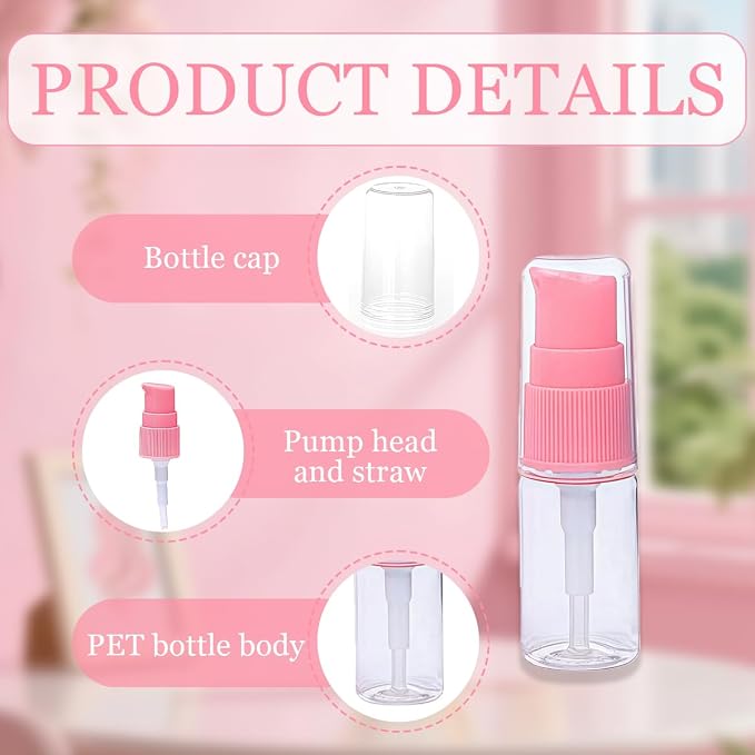 6 Pack Empty 10ml Plastic Pump Bottles Cream Shampoo Lotion Pump Bottle Refillable Sample Travel Bottles Toiletries Liquid Container Jar Pot Vial for Cosmetic Make-up (Transparent)