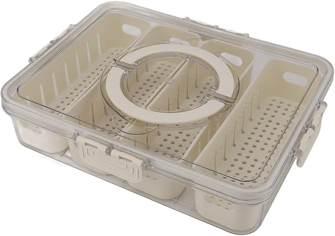 Fruit Storage Container Sealed Drain Design Refrigerator Organizer for Kitchen Picnic PET Clear 31 x 24 x 7 cm 1 Box with 4 Compartments