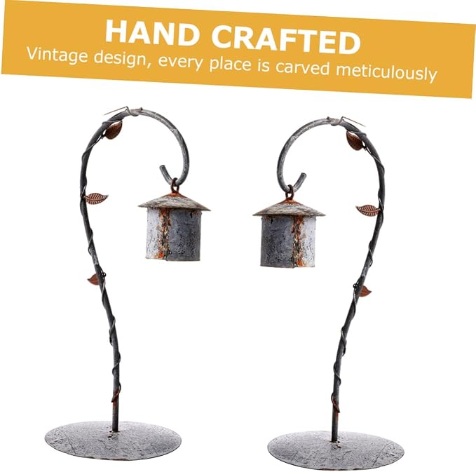 Micro Landscape Iron Wrought Bird Hut with Hanging Hook Retro Rust Desktop Stand for Miniature Decor for Home Garden and Candle Display Light Grey