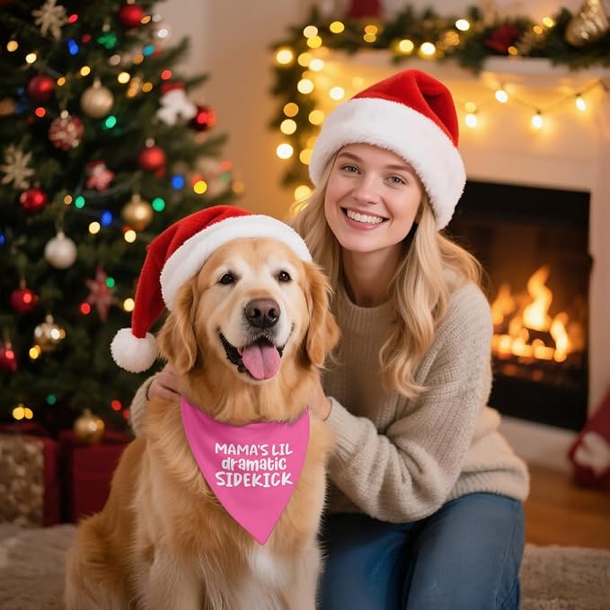 Mama's Lil Dramatic Sidekick Pink Dog Bandana, Mother's Day Birthday for Dog Mom, Funny Cute Puppy Scarf Photo Prop