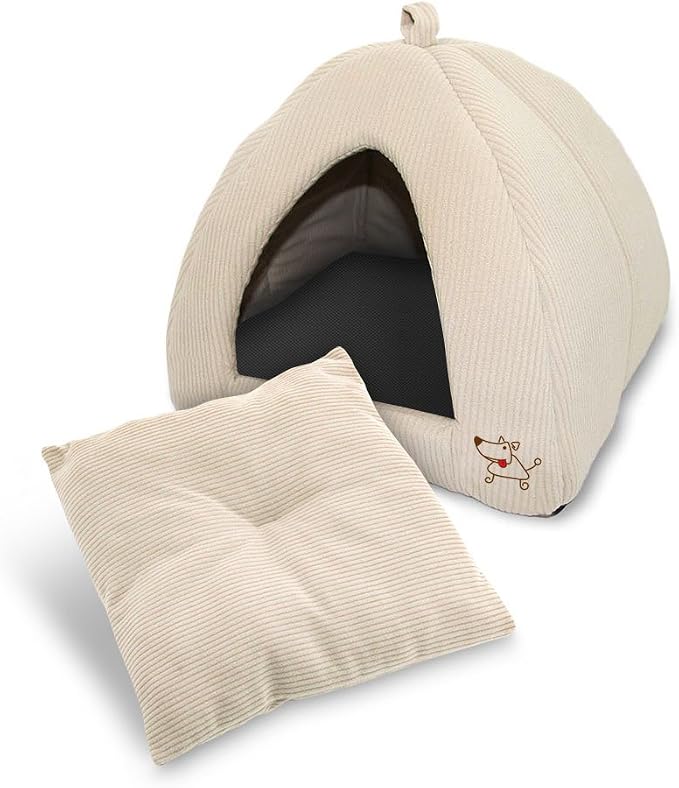 Best Pet Supplies Cat Bed for Indoor Cat, Domed Tent House with Removable Pillow, Covered Cat Cave for Small Dog, Puppies and All Breeds of Cats - Corduroy Beige, 16 x 16 x H:14"