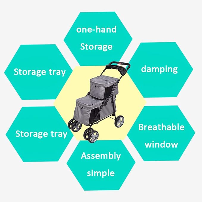 High-Grade Double-Layer Pet Dog and Dog Cart One-Button Folding Removable and Easy to Assemble Roller Blind Design with Cup Card Slot