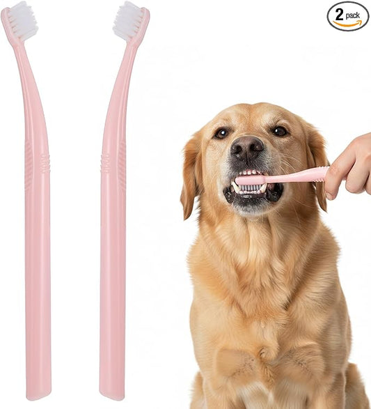 Cat Tooth Brush, 2PCS Small Dog Toothbrush Puppy Pet Toothbrush Cat Tooth Brush Dog Finger Toothbrushes Small Breed Soft Mini 13°Curved Head Teeth Brushes for Puppy Kitten Dogs, Pink