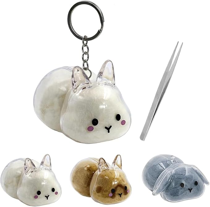 Rabbit Hair Keychain Transparent Pet Fur Keepsake with Tweezer | Portable Rabbit Fur Keychain DIY Pet Hair Memorial Keepsake Bunny Hairs Collector Charm Storage Box, Rabbits Lover Gifts