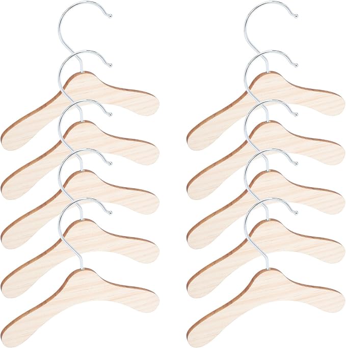 Garneck 10pcs Wooden Pet Clothes Hanger for Dog Clothing with Stainless Steel Hook Sturdy Solid Wood Organizer for Pet Apparel 16cm Diameter to Neatly Hang Clothes