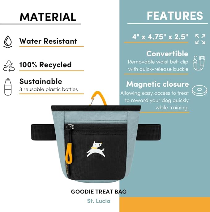 OllyDog, Goodie Treat Bag, Dog Treat Training Pouch | Magnetic Closure | 3 Ways to Wear | Hands-Free Waist Belt | Water-Resistant Recycled Vegan Fabric (St. Lucia)