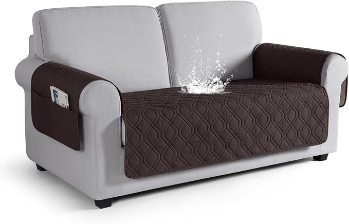 VANSOFY Waterproof Loveseat Couch Cover for Pets, Chocolate, 54" | Non-Slip, Washable, Utility Pockets, Pet Friendly, Furniture Protector Slipcover for 2 Cushion Plus Couch