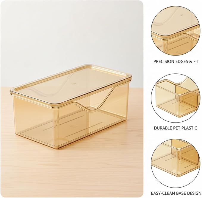 Divided Storage Box with Lid, PET Plastic Organizer for Desktop Drawers, Clear Compartments for Office Supplies Craft Jewelry (1 PC)