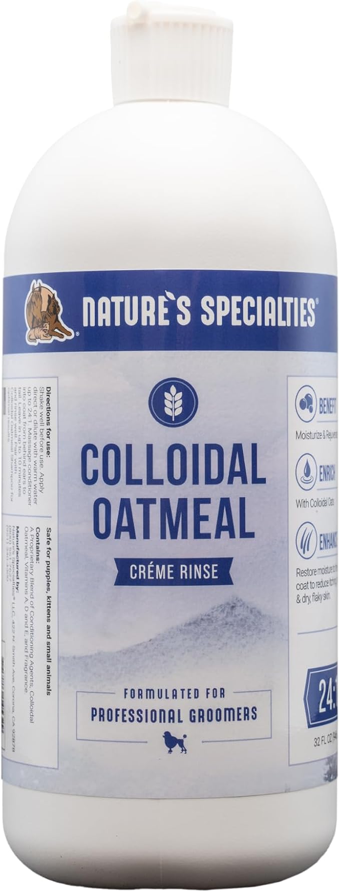 Nature's Specialties Colloidal Oatmeal Creme Rinse Ultra Concentrated Conditioner for Pets, Makes up to 6 Gallons, Relief for Dry Flaky Skin, Made in USA, 32 oz