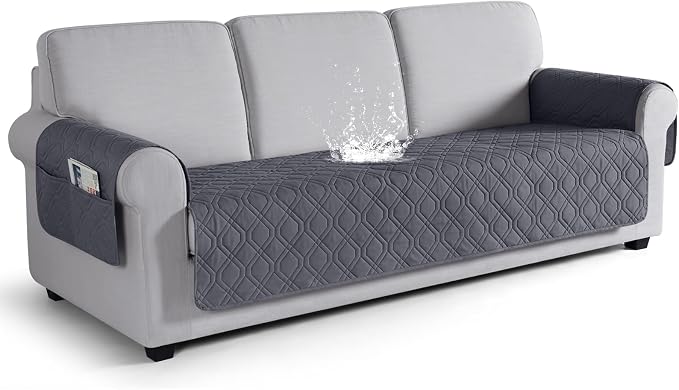 VANSOFY Waterproof Couch Cover for Pets, Dark Gray, 72.4" | Non-Slip, Washable, Utility Pockets, Pet Friendly, Furniture Protector Slipcover for 3 Cushion Plus Couch