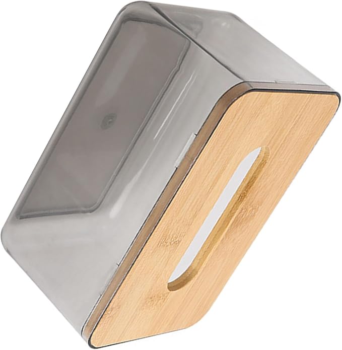 Multi Functional Acrylic Tissue Box, Clear PET and Wood Napkin Organizer Cube Holder, Easy Slide Out Cover, Square Tabletop Dispenser for Bathroom Laundry Room Office Desk